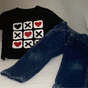 Wrangler Black and Red Jeans Distressed Denim